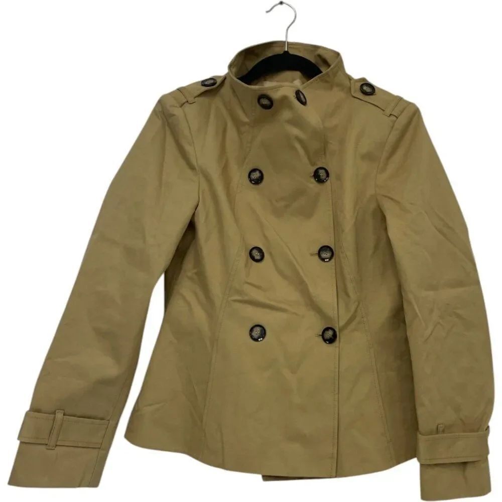 Zara Womens Trench Coat Jacket M Tan Brown High Neck Long Sleeve 2010/710 NWD